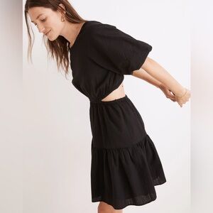 Madewell Seersucker Puff-Sleeve Cutout Mini Dress